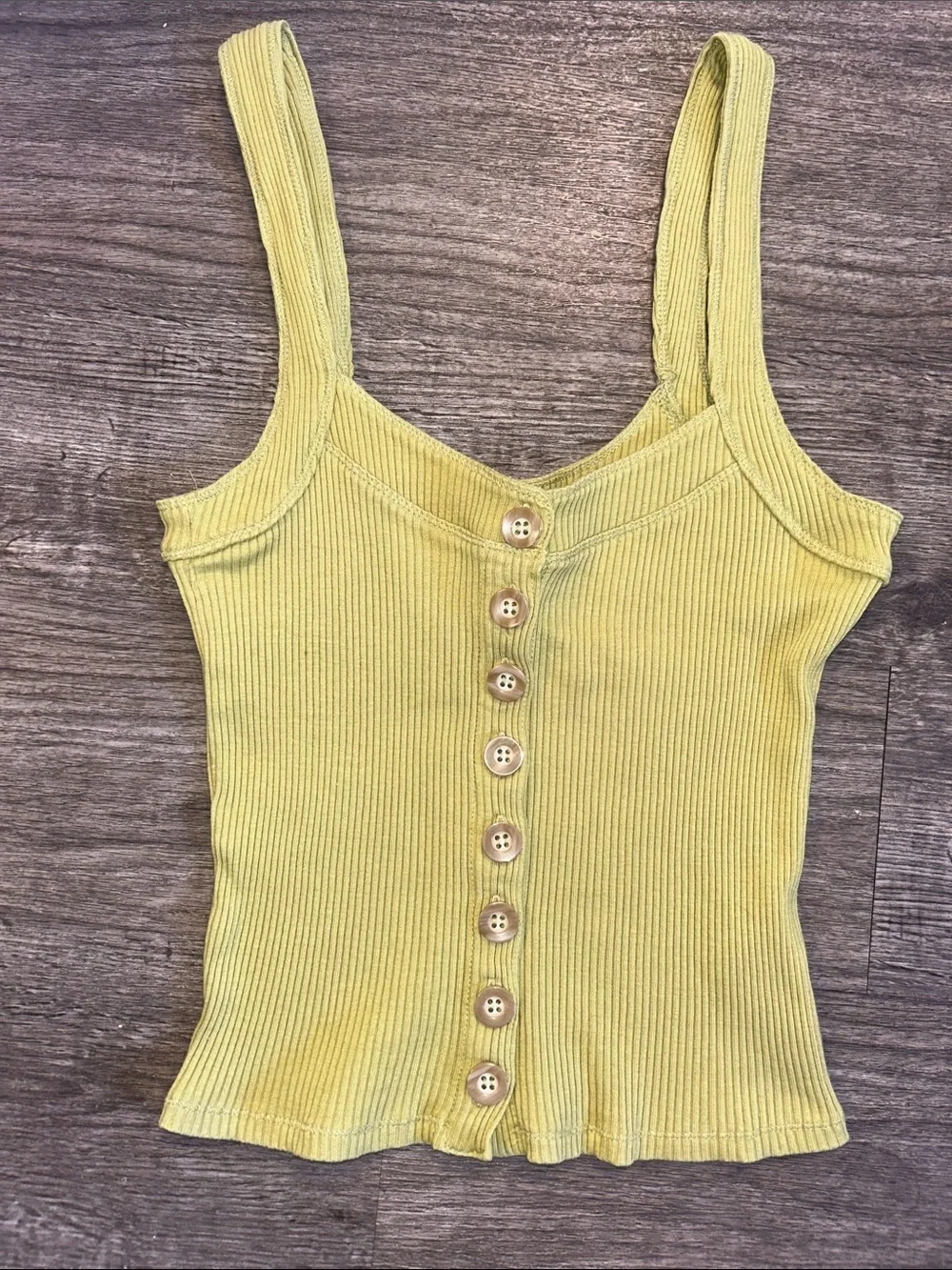 Free People Ribbed Button Front Tank Top Green XS Stretch Cotton